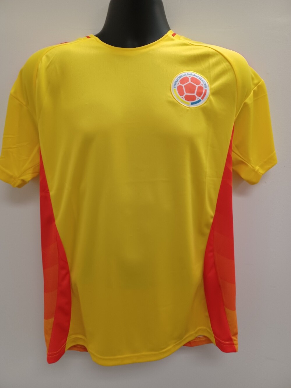 Colombia Yellow Soccer Jersey with Red Accents Adults